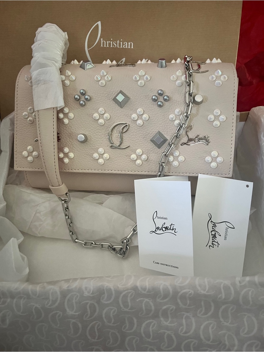Christian Louboutin Paloma Clutch in Leche Beige with Silver Studs - Picture 2 of 13